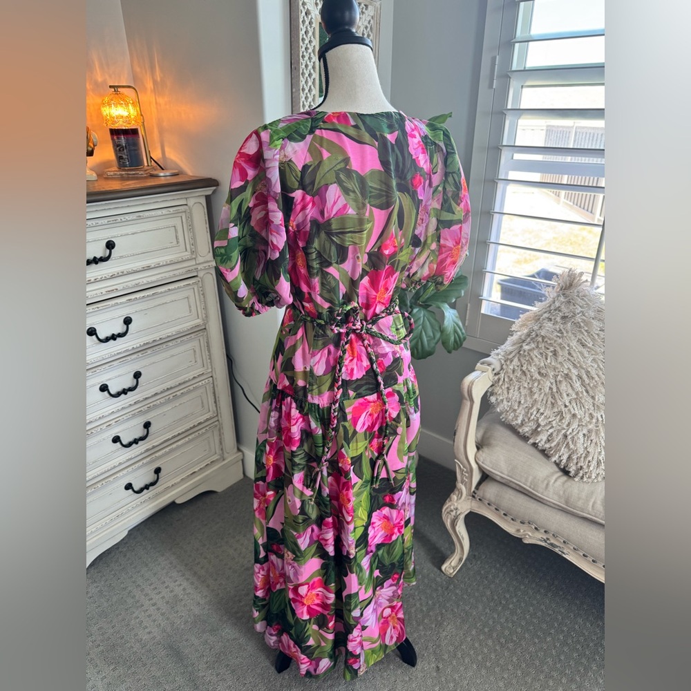 Alex Marie Pink Floral Maxi Dress Size 8 Puff Sleeve Modest Spring - Picture 5 of 10